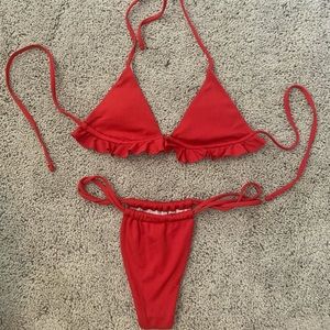 Rib Micro Triangle Thong Bikini Swimsuit